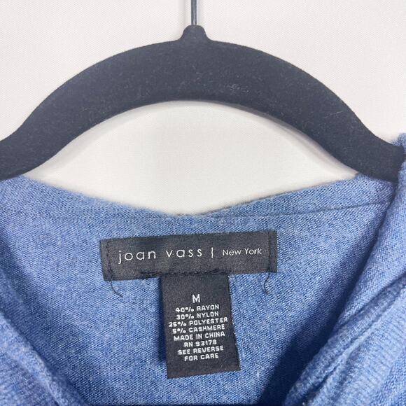 Joan Vass Womens Medium M Blue Lightweight Hooded Sweater Tie Sleeve Cuffs - Picture 6 of 10